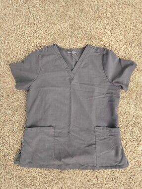 Mondela Short Sleeve V-Neck Scrub Top in Charcoal Gray Sz Medium